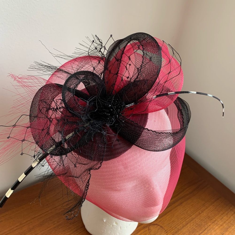 One-Of-A-Kind Black and Pink Fascinator with Ostrich Feather Detail